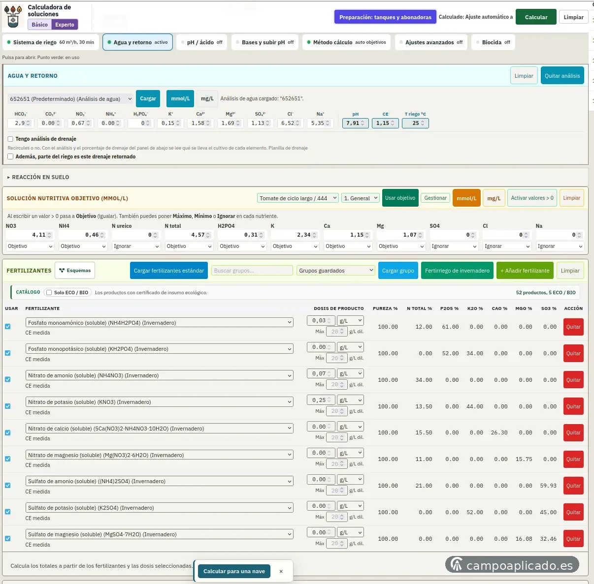 Nutrient solution calculation