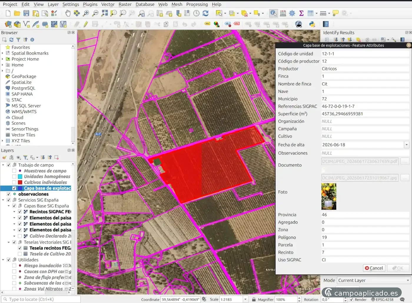 El proyecto abierto en QGIS de escritorio, imagen 2